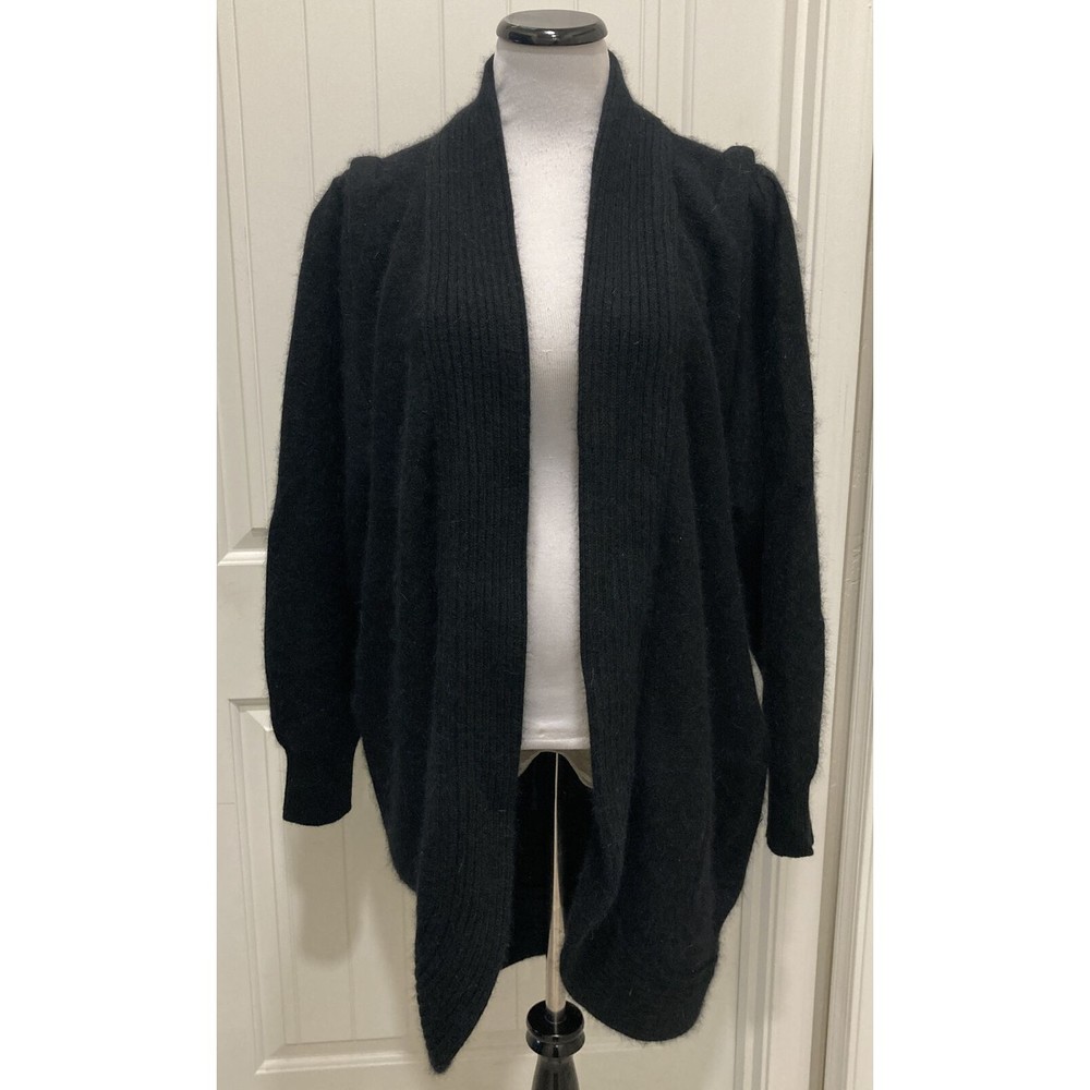 Vintage Eugenia by Angenie 70% Angora Black Open Cardigan Long SZ XL